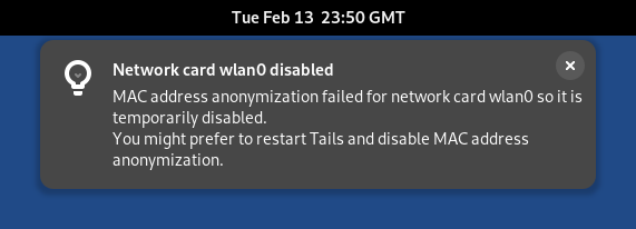 Notification: MAC address anonymization failed