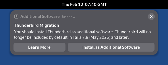 Thunderbird Migration: You should install Thunderbird as additional software.
